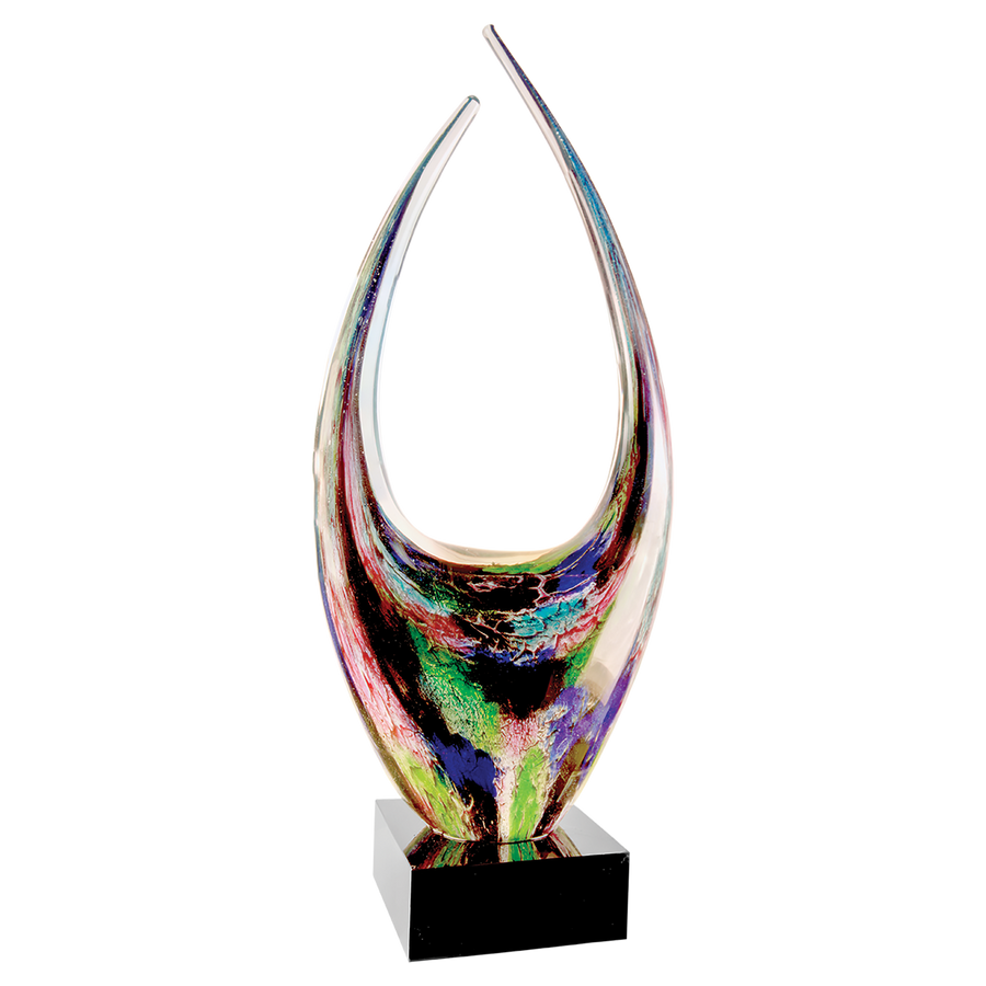 Dual Rising Art Glass with Square Black Base Corporate Award