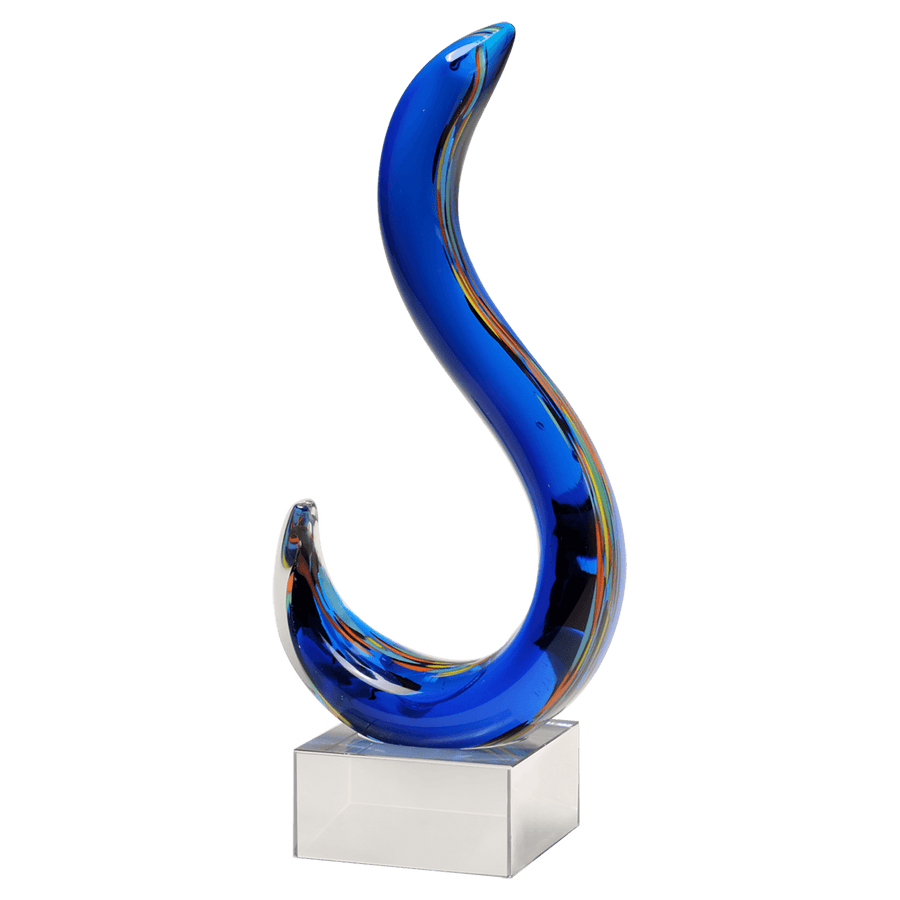 Modern Swan Design Art Glass Award on Clear Glass Base-11" Tall