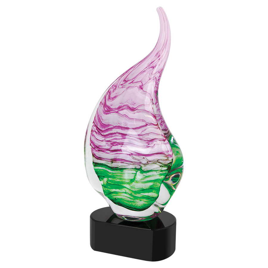 Pink green art glass corporate award