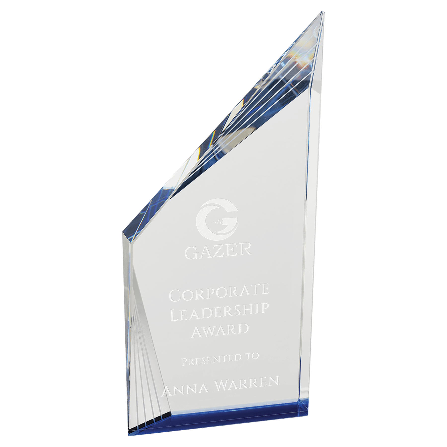 Crystal Beveled Peak Award with Blue or Black Bottom
