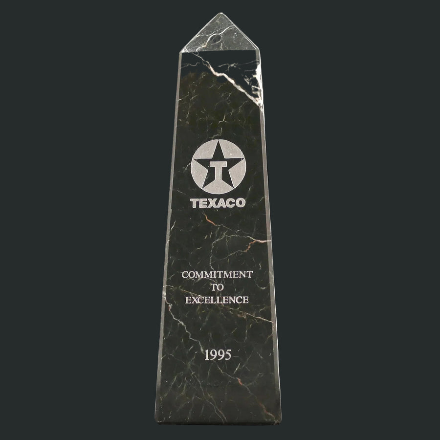 Black marble award with Texaco logo and text on a white background